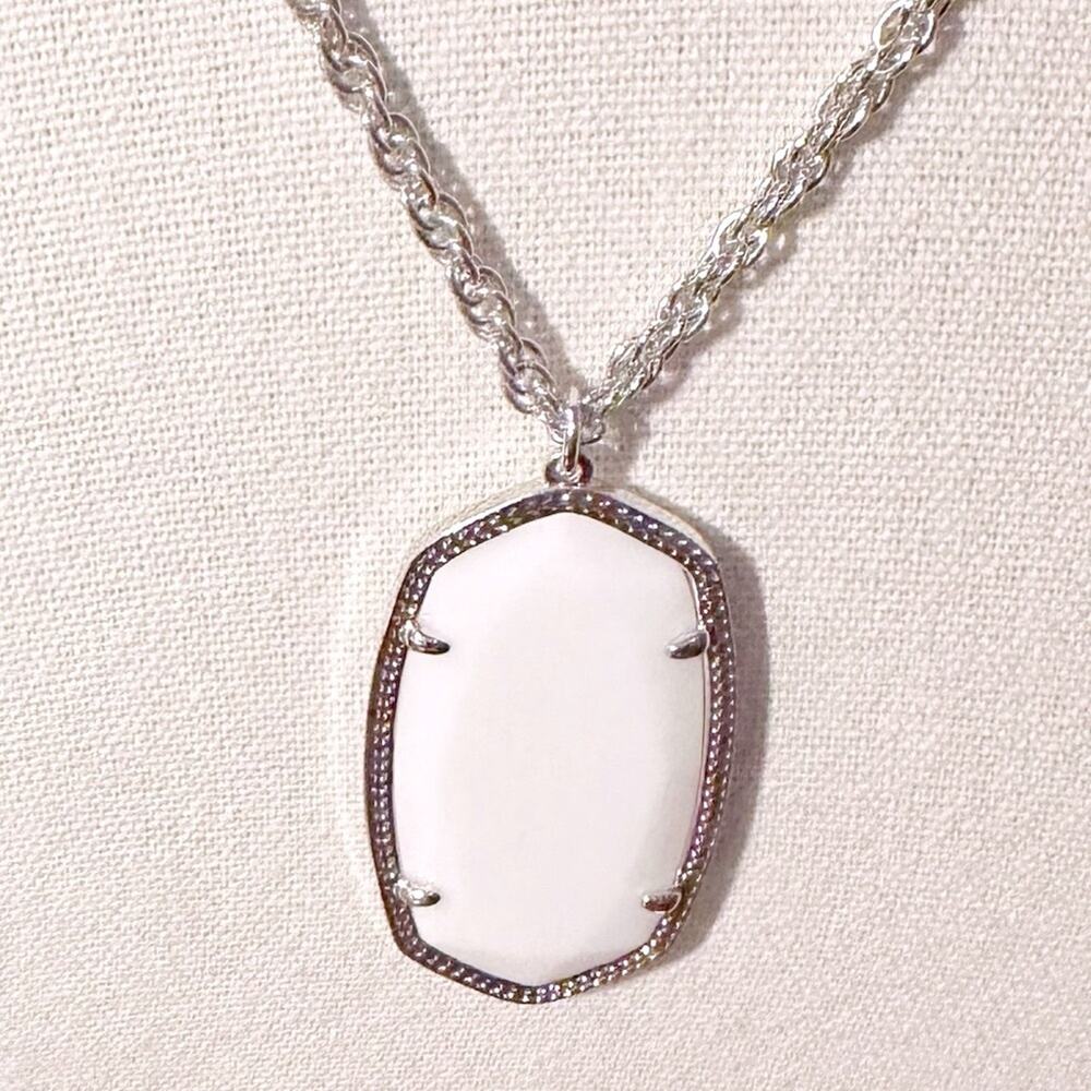 Kendra Scott Necklace Faceted White Pendant Silver tone Chain REID 30" Long